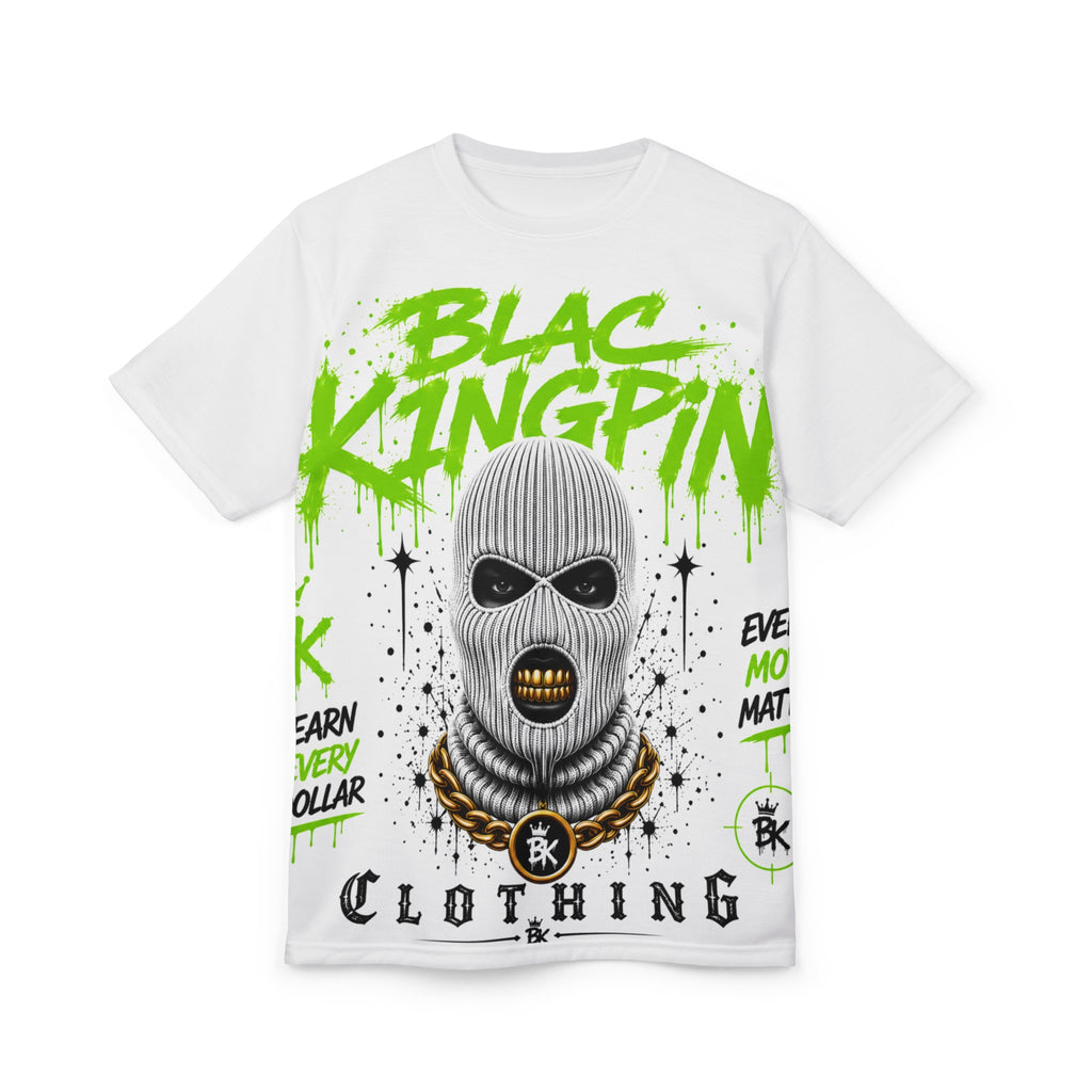 Green Graffiti Ski Mask Design T-Shirt | Gold Chain Streetwear