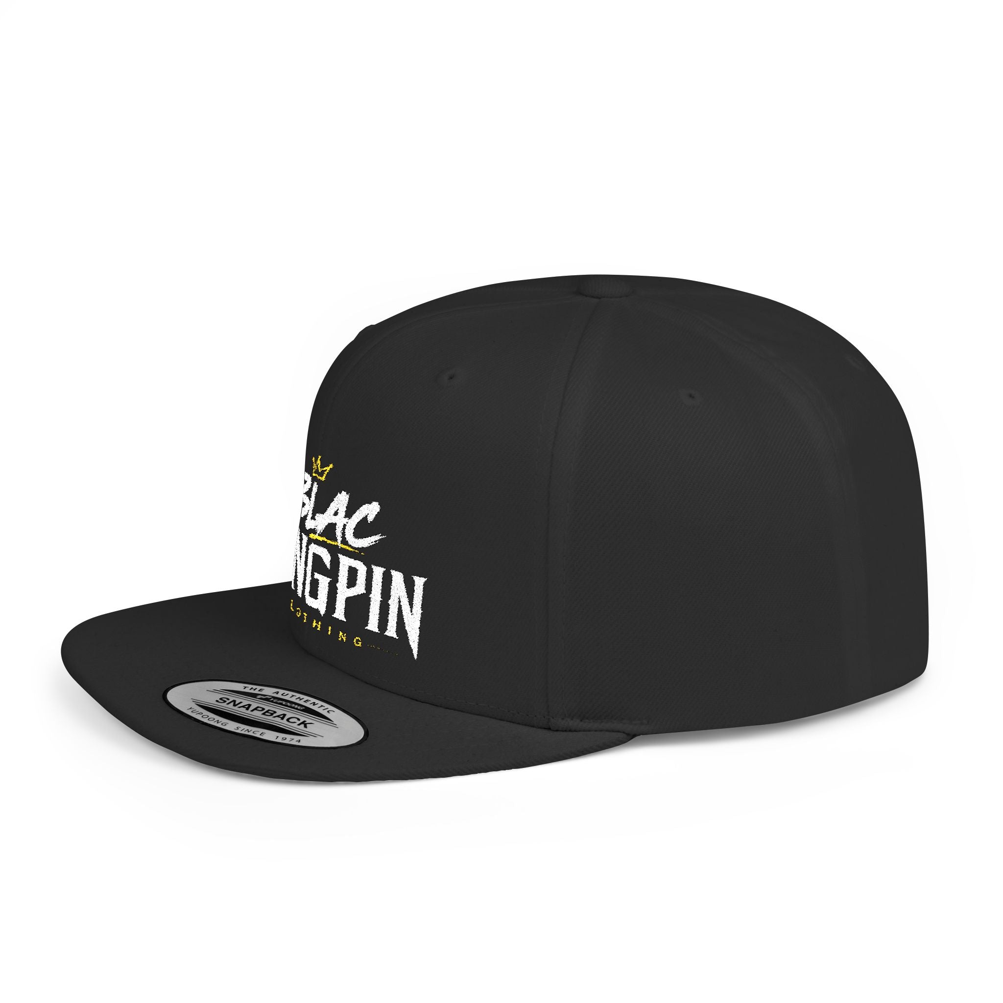 Black Kingpin logo Flat Bill Snapback | streetwear, embroidered cap