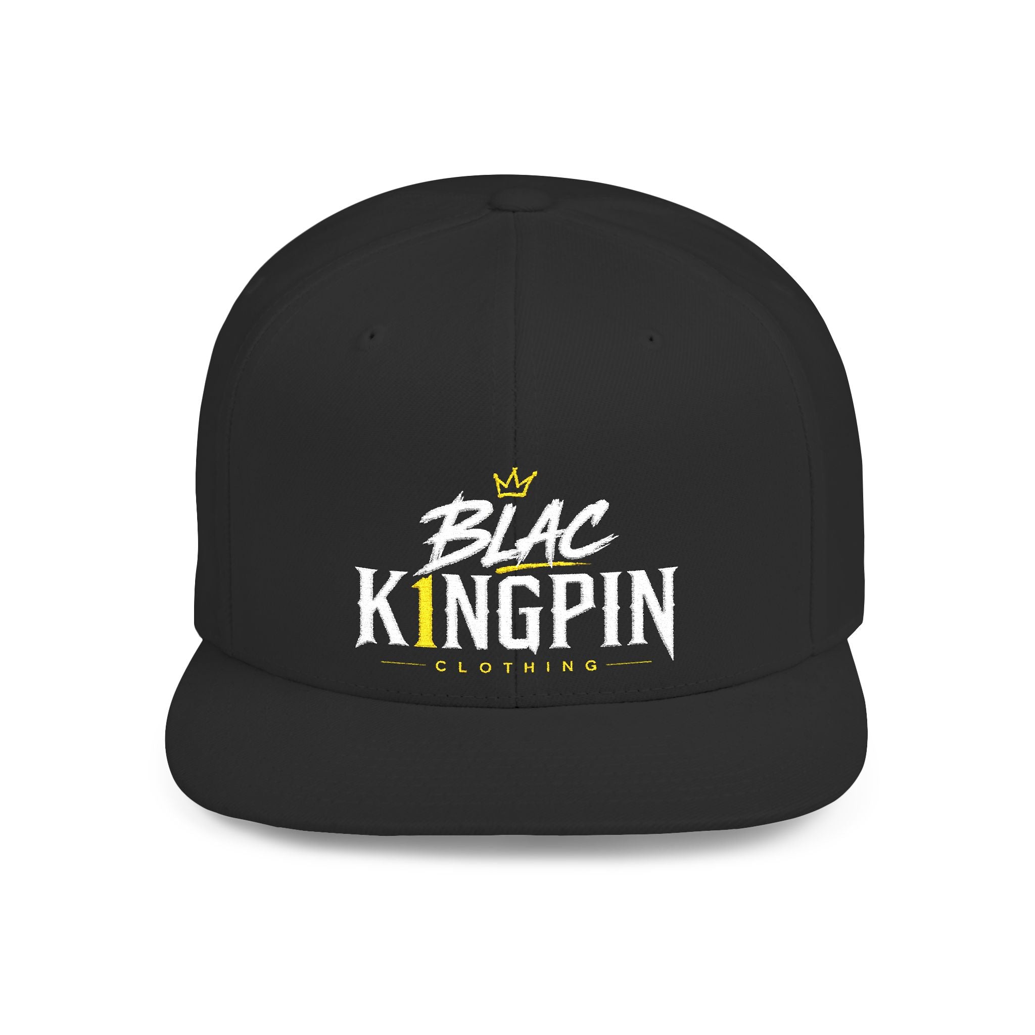 Black Kingpin logo Flat Bill Snapback | streetwear, embroidered cap