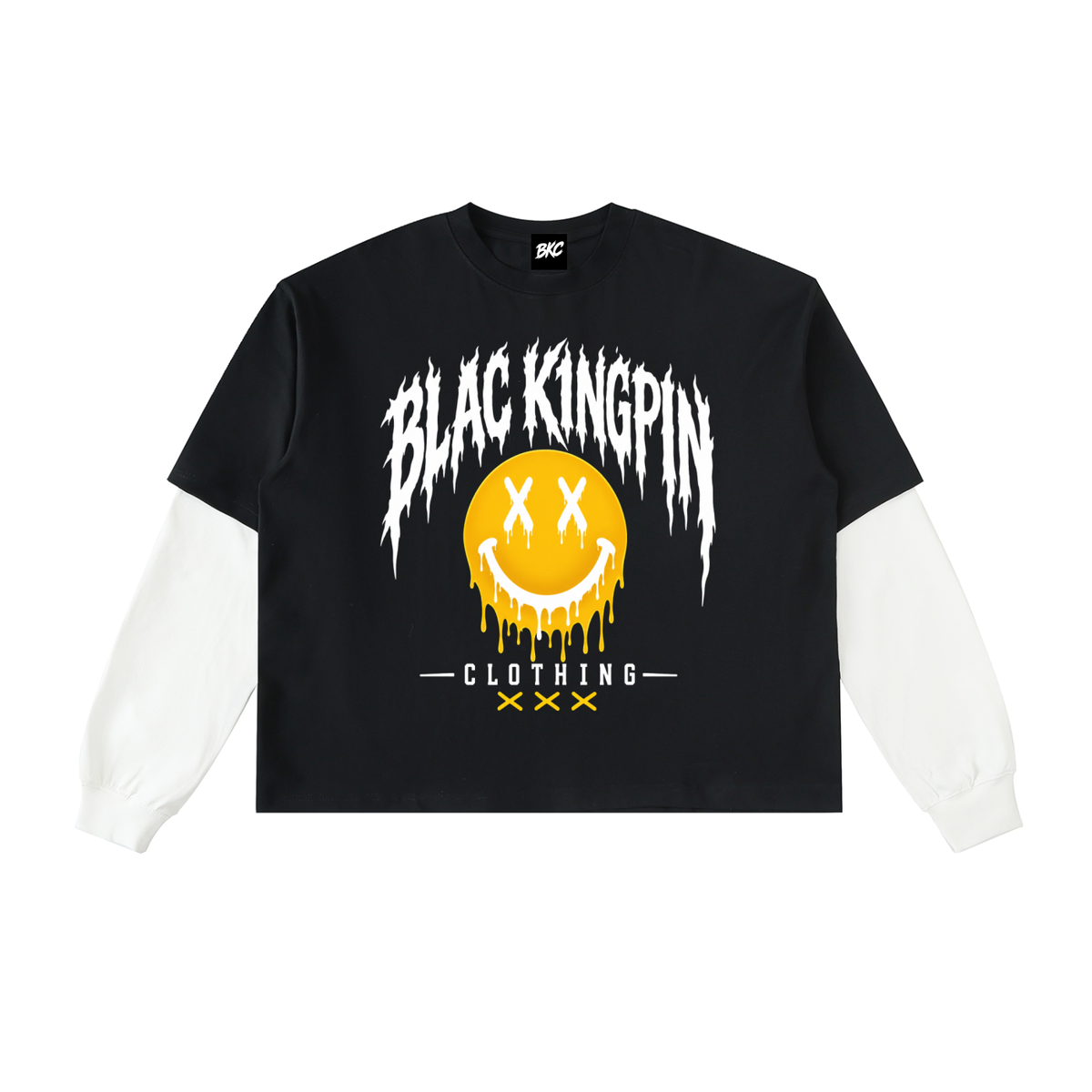 Blac K1ngpin “Drip Smile” Layered Sleeve Tee