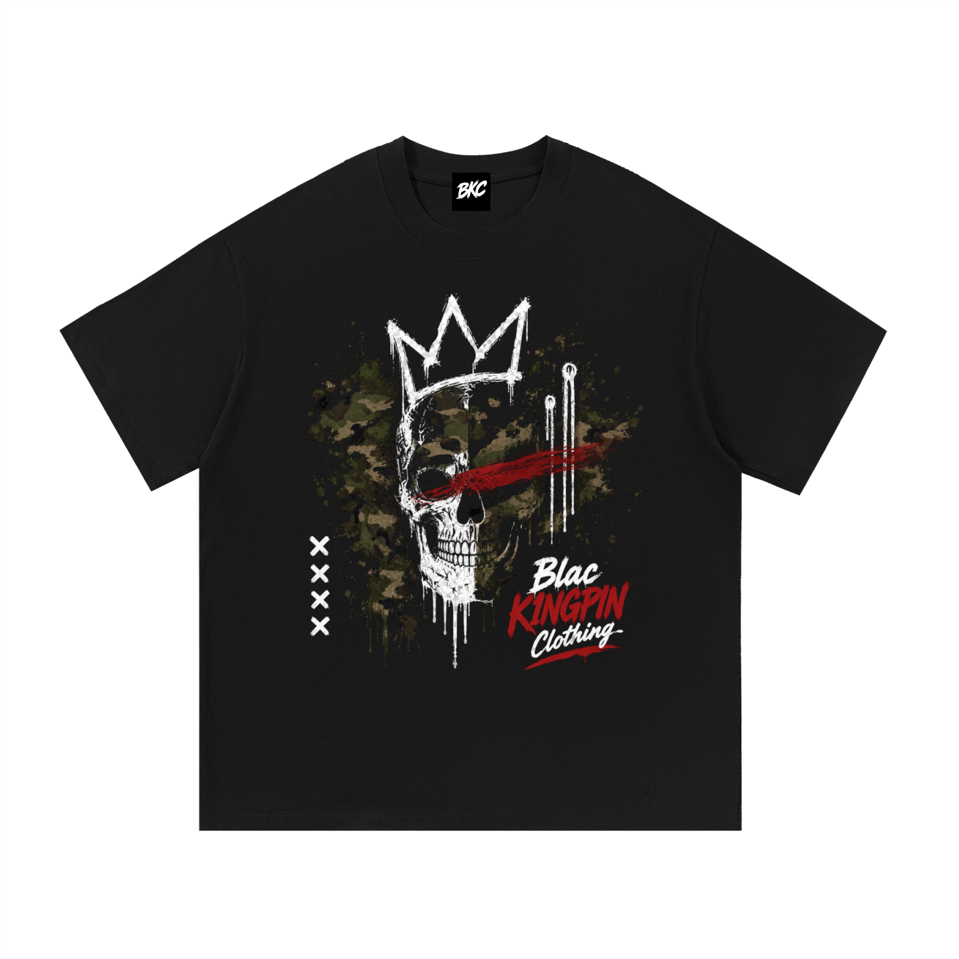Blac K1ngpin Clothing Camo Crowned Skull Tee