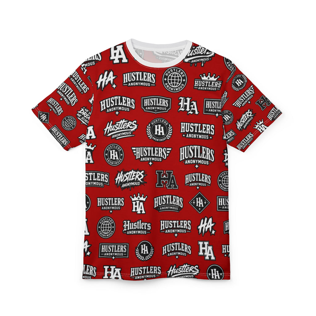 Hustlers Logo Pattern Tee | All-Over Print Cut & Sew Tee